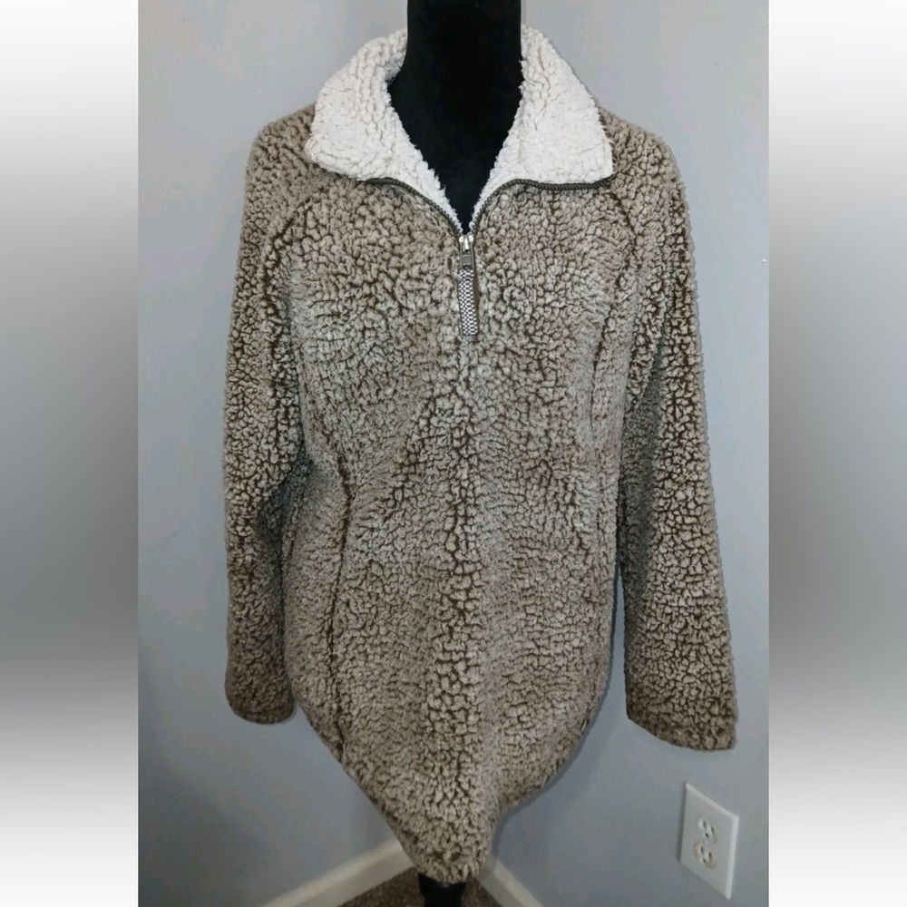 Cozy Sherpa women’s 1/4 zip up brown pullover size large